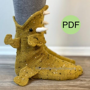 PDF | KNITTING PATTERN | Tricerasocks | Dinosaur Socks Triceratops Knitting Pattern | Adult Sizes  | Kid Sizes | Cuff Down | English Only