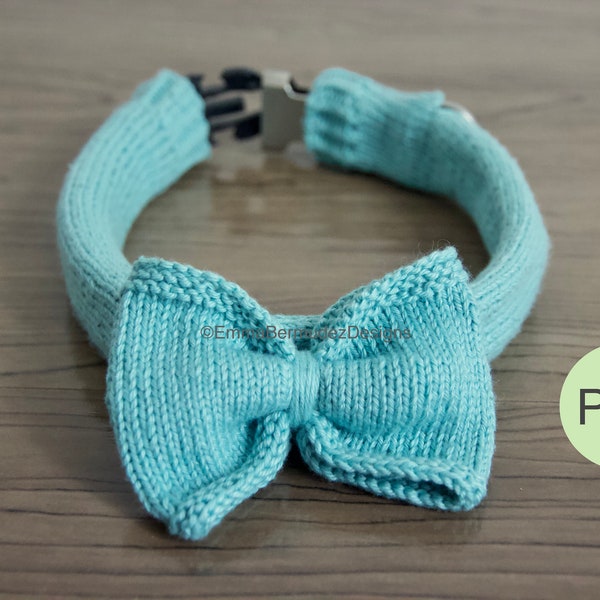 PDF  | Knitting Pattern  | Dog Collar Cover Bowtie  | Pet Knits  | Small Medium Big Dog |  Digital Download |  ENGLISH ONLY