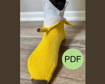 PDF | KNITTING PATTERN | Banana Slip(pers) | Banana Socks Funky Knitting Pattern Food Slippers Cuff Down | Digital Download |  English Only