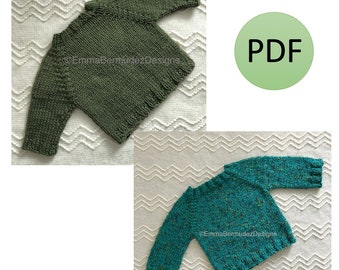 PDF | Knitting Pattern | Bulky Baby Sweater Pullover | 0-3, 3-6, 6-12 Month, & 1-2, 2-4 Year | Top Down | Digital Download | ENGLISH ONLY