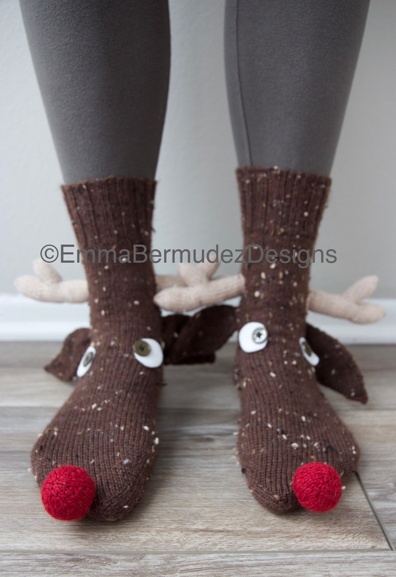 PDF Knitting Pattern Rudolph Socks Knitting Pattern Ugly Christmas Socks Knitting Pattern ENGLISH ONLY Digital Download image 6