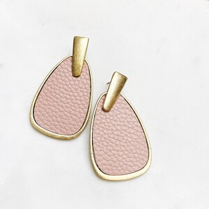 Gold Framed Pink Leather Tear Drop Dangle Earrings/Work Earrings/2021 Fashion/Everyday Earrings/Trendy/Gift Earrings/Teacher Earrings
