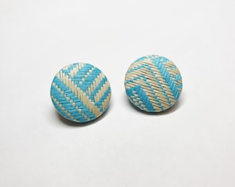 Blue woven fiber button earrings/unique earrings/trendy earrings/2021 fashion/Beach Earrings/Tropical Earrings/Honeymoon Earrings/Vacation