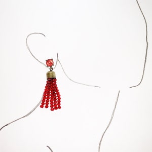 Red Beaded Tassel Style Earrings with Gold Accent/Unique Earrings/Fashion 2021/Red and Gold/Red Earrings/Bachelorette/Beach/Tropical