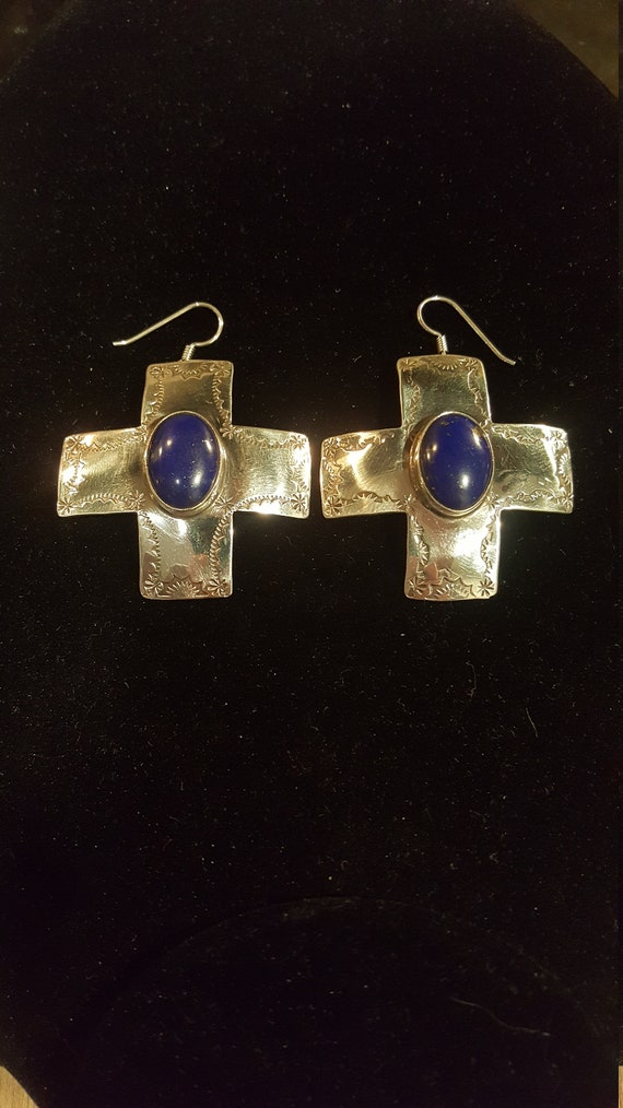 Navajo Crosses with Beautiful Bezzeled Lapis on ea