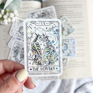 Pegatina holográfica de la carta del tarot de los amantes // Merchandising de libros, Pegatinas de libros, Papelería