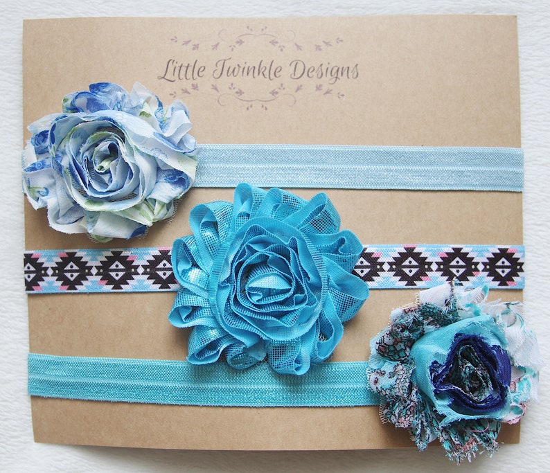 Baby Girl Style Blue Baby Headbands Shabby Flower Headbands Set of 3 Baby Girl Headband Headband Hairstyle