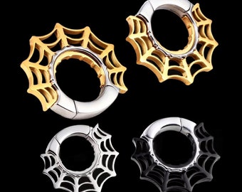 2g Spiderweb Clicker Ear Hangers Ear Weights Stainless Steel Closure Hoop for Stretched Gauge Ears Plugs Spider Geometric