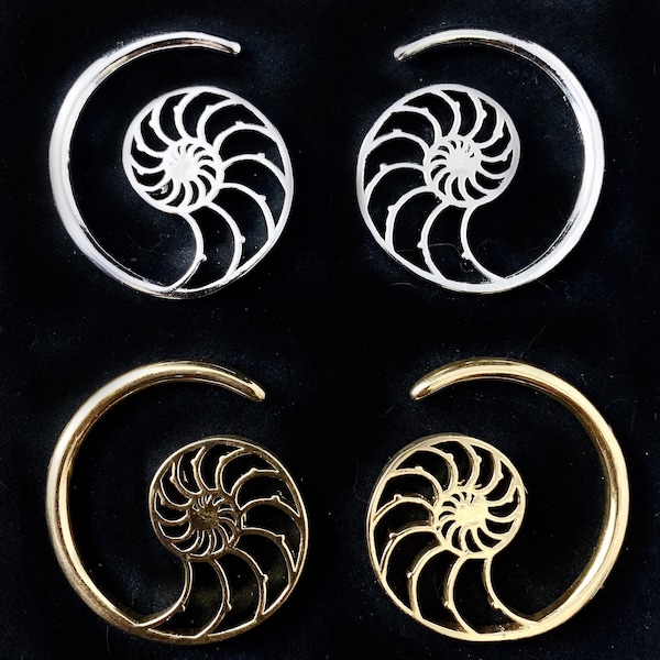 6g Spiral Ear Hangers Pair Ammonite Geometric Ear Weights Stainless Steel