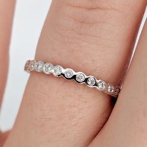 Bezel Set Diamond Band in 14K White, Yellow or Rose Gold | Stackable Ring | Wedding Band | Engagement Band | Promise Band | Sizable