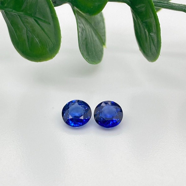 Blue Sapphire Loose Gemstones | Diffused | Round 4mm 4.5mm 5mm 6mm | September Birthstone | Jewelry Stone Setting | Pairs