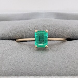 Minimalist Ethiopian Emerald Ring in Solid 14k Yellow, White or Rose Gold Solitaire Emerald Cut 6x4mm May Birthstone Natural Gem image 5