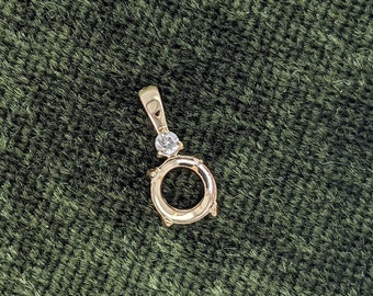 Simple Pendant Semi Mount w Natural Diamond Accent in 14k Solid White, Yellow or Rose Gold || Round 4mm, 5mm, 6mm, 7mm, 8mm, 9mm, 10mm ||