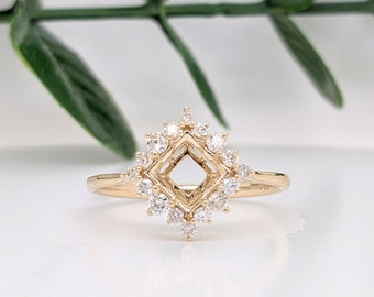 Art Deco Diamond Ring Semi Mount in 14K Gold | Princess Cut 5mm 6mm | 1.25cts | Bridal Setting | Statement Ring | Custom Fine Jewelry