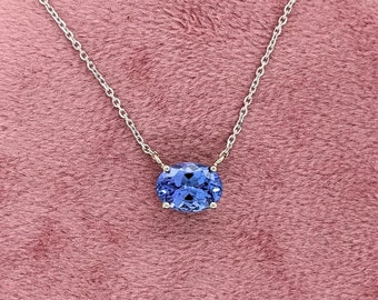 Solitaire tanzaniet ketting in massief 14k goud | Ovaal geslepen hanger | Echte tanzaniet 6 x 4 mm – 10 x 8 mm