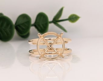 Lovely Split Shank Solitaire Ring Semi Mount in 14k White, Yellow or Rose Solid Gold | Round 11mm | Gemstone Setting | Four Prong