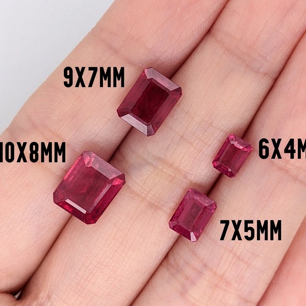 Natural Ruby Loose Gemstones | Emerald Cut | 6x4 7x5 8x6 9x7 10x8 11x9 12x10 | Pigeon Blood Red | Jewelry Setting | Fissure Filled|Certified