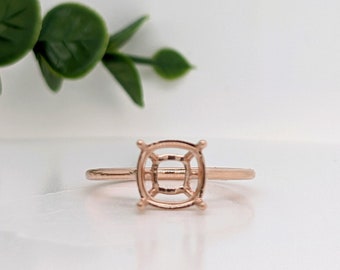 Classic Solitaire Cushion Ring Mount Made with Solid Gold 14K | 5mm 6mm 7mm 8mm 9mm 10mm 11mm 21mm | Double or Single Prong | Stone Setting