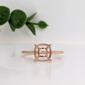 Montura clásica de anillo solitario con forma de cojín, fabricado con oro macizo de 14 quilates, 5 mm, 6 mm, 7 mm, 8 mm, 9 mm, 10 mm, 11 mm y 21 mm, con doble o simple punta y engaste de piedra