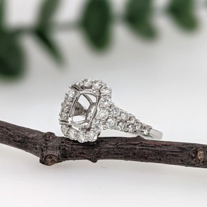 Beautiful Semi Mount Ring in 14k Solid White Gold with Diamond Accents | Cushion Cut 10x8mm 9x7mm 8x6mm 7x5mm| Jewelry Setting