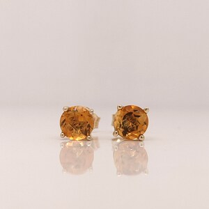 Golden Citrine Stud in Solid 14K Yellow, White or Rose Gold | Round 3mm 4mm 5mm 6mm 7mm 8mm | 4 Prongs | Solitaire Earrings