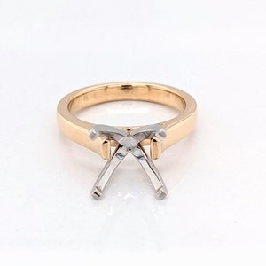 Cathedral Shank Solid 14K Solid Gold Solitaire Engagement Ring Mount | Dual Gold | 8mm | Round | Cushion | Stackable | 4 Prong Ring | Custom