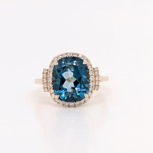 5ct Cushion London Blue Topaz Ring in 14K Solid Yellow, White or Rose Gold | Topaz Ring | December Birthstone | Blue Gemstone Ring