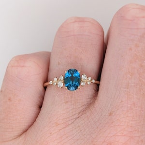 London Blue Topaz Ring in Solid 14K Yellow Gold w Diamond Accents | Oval 7x5mm | Statement | Natural Gemstones | December Birthstone