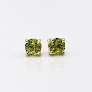 Arizona Peridot Studs in 14K White, Yellow, or Rose Gold | Round 3mm 4mm 5mm 6mm 7mm 8mm | August Birthstone | 4 Prongs | Solitaire Earrings