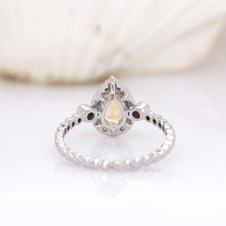 Brazilian Imperial Topaz Ring With Natural Diamond Halo in 14k Solid White Gold