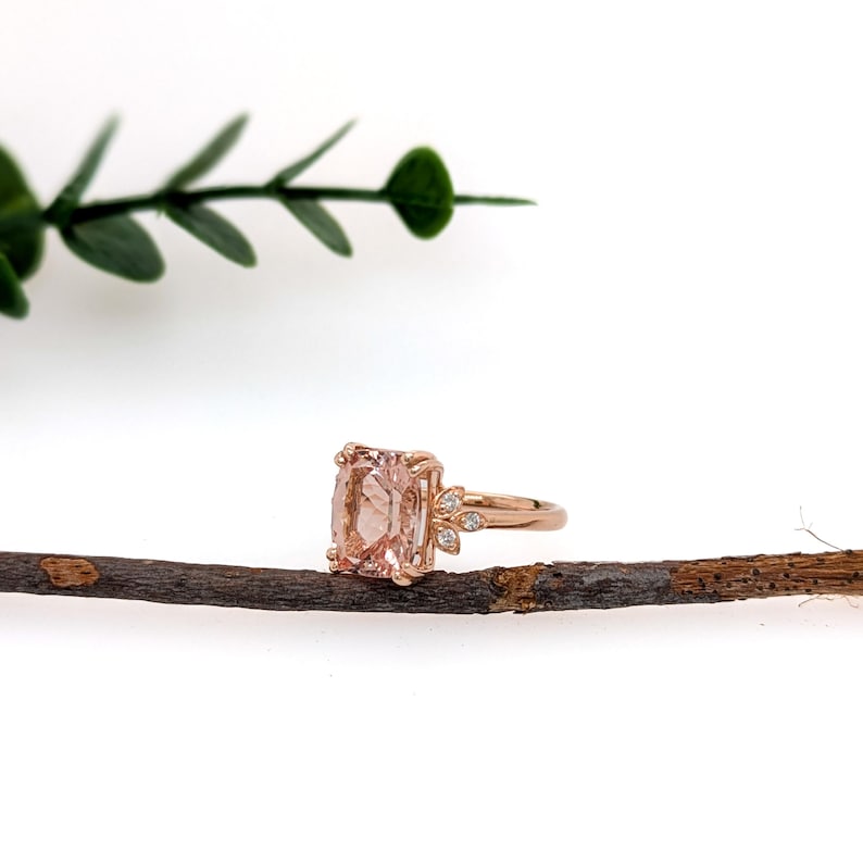 4.15cts Cor De Rosa Morganite Ring W Natural Diamond Accents in 14k Solid Gold
