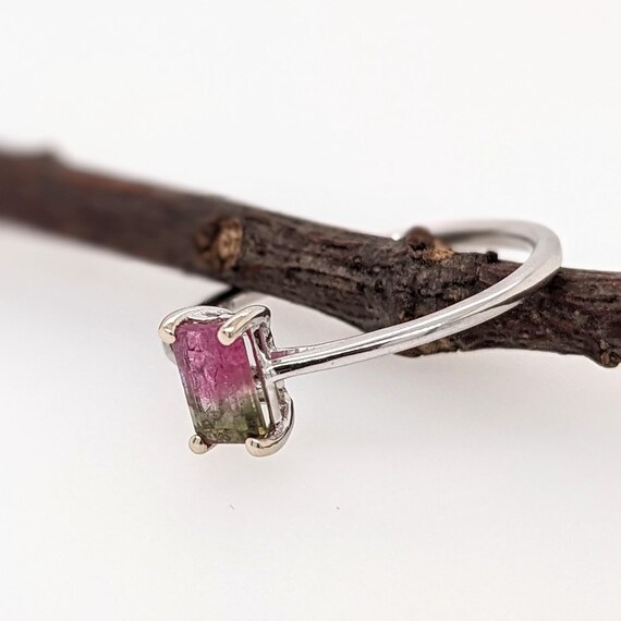 Bi-Color Tourmaline Solitaire Ring in Solid 14k W… - image 3