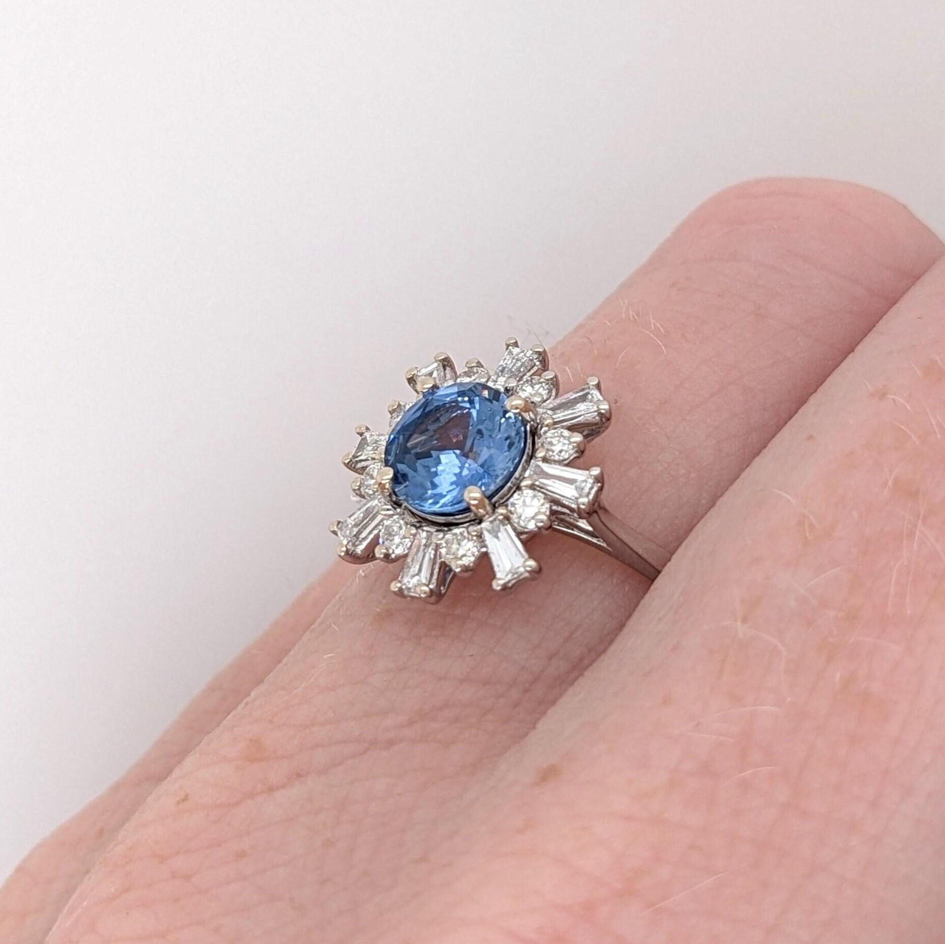 Sunburst Sapphire Ring W Natural Earth Mined Diamonds in Solid 14k White Gold Round 6mm Snowflake Inspired September Birthstone Etsy Canada