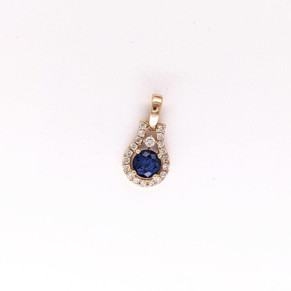 Blue Sapphire Pendant W Earth Mined Diamonds in Solid 14k Yellow Gold Round 4mm