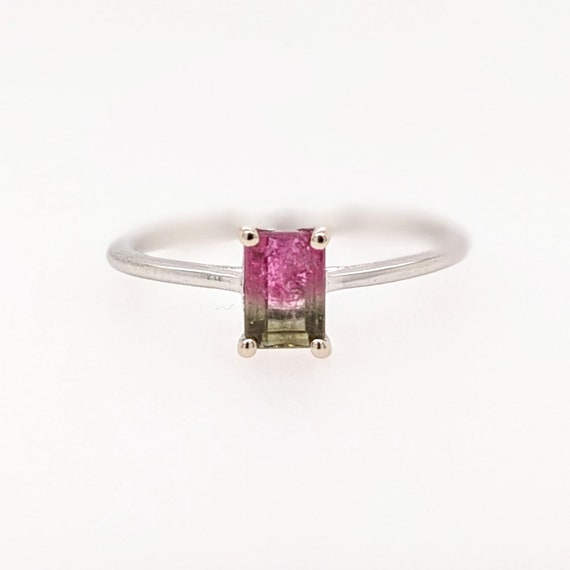 Bi-Color Tourmaline Solitaire Ring in Solid 14k W… - image 1