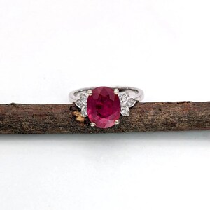 Radiant Red Ruby Ring in 14K Yellow, White or Rose Gold w/ Natural Diamond Accents Oval 10x8mm Floral Design July Birthstone Custom image 10