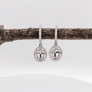 Dangle Earring Oval w Natural Diamond Halo in 8x6mm Setting 14K Solid White, Yellow or Rose Gold | Oval 8x6mm | Secure Latch Back | Custom