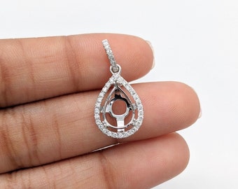 14K White Gold Morganite & Diamond Halo Pendant – 7x5mm Pear Stone With 18" Sterling Silver Chain - View #5