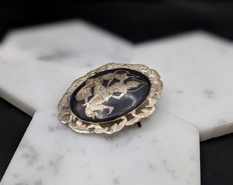 Broche Vintage Feuille En Argent Filigrané - Argent 925 Et Vermeil