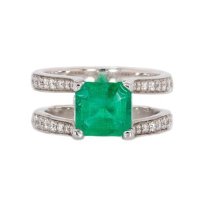 2.3cts Colombian Emerald Ring W Natural Diamonds and Blue Diamonds in 14k Gold