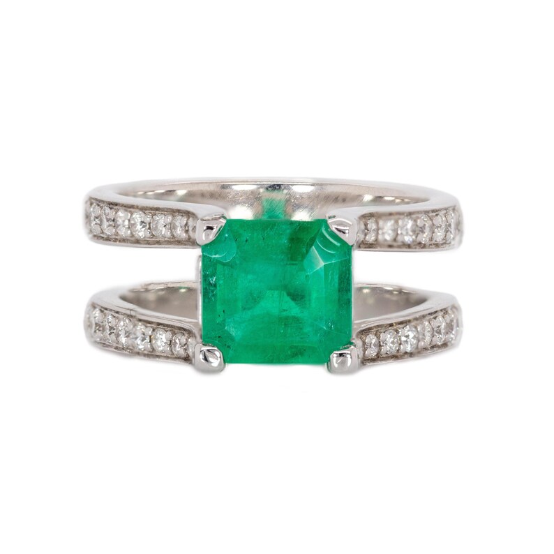 2.3cts Colombian Emerald Ring W Natural Diamonds and Blue Diamonds in 14k Gold