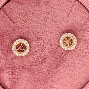 Diamond Halo Earring Semi Mount in Solid 14K Gold | Brilliant Cut 4mm 5mm 6mm | Martini | Gemstone Setting | Matched Pair | Customizable