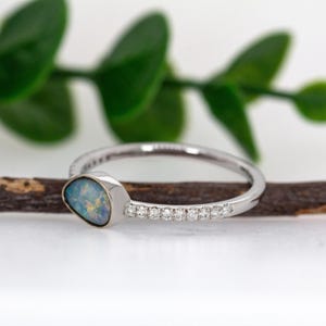 Australian Boulder Opal Ring With Diamond Pave Shank in 14k Solid Gold
