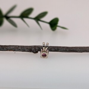 Solitaire Rhodolite Pendant W Rabbit Bail in Solid 14k White Gold | Rd 5mm