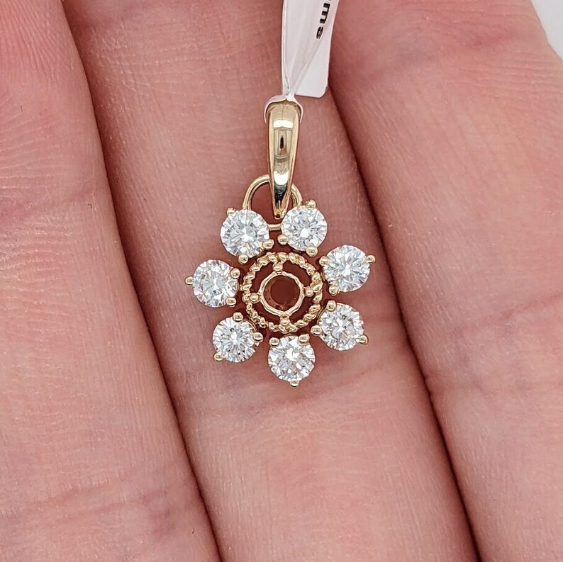 Floral Pendant Setting W Lab Grown or Natural Diamond Accents in 14K