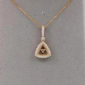 Beautiful Pendant Setting w Natural Diamond Halo in 14K Solid Gold | Trillion 6mm 7mm 8mm 9mm 10mm 12mm | Heirloom Pendant | Customizable