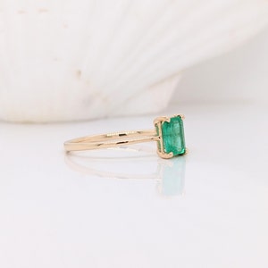 Minimalist Ethiopian Emerald Ring in Solid 14k Yellow, White or Rose Gold Solitaire Emerald Cut 6x4mm May Birthstone Natural Gem image 2