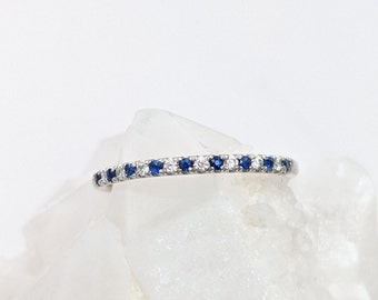 Ceylon Sapphire & Diamond Stackable Band in Solid 14k White Gold || Round 1.8mm || Straight band || Earth Mined || Customizable