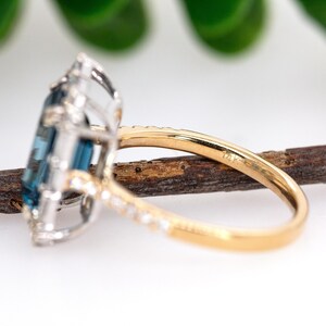 11x9mm 5.45cts London Blue Topaz and Earth Mined Diamonds Ring in 14k Dual Gold