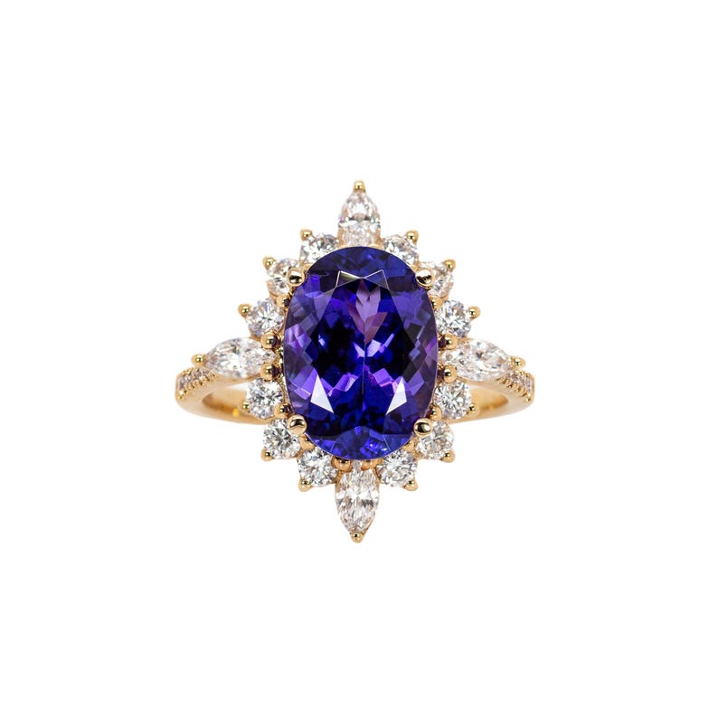 Royal Elegance - 3.7cts Tanzanite and Natural Diamonds 14k Gold Ring